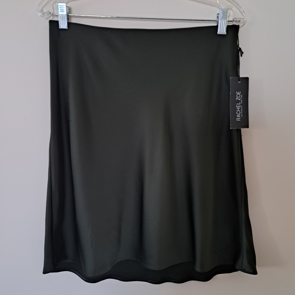 Rachel Zoe Elegant Dark Forest Green Satin Skirt